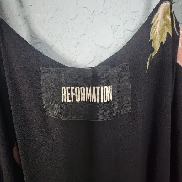 Reformation Dress Size 2 Callalily Gown Wrap Floral Layered Flowy Black Pink - Picture 16 of 17